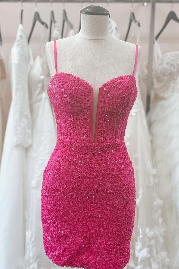 Straps Royal Blue Sequins Bodycon Homecoming Dress