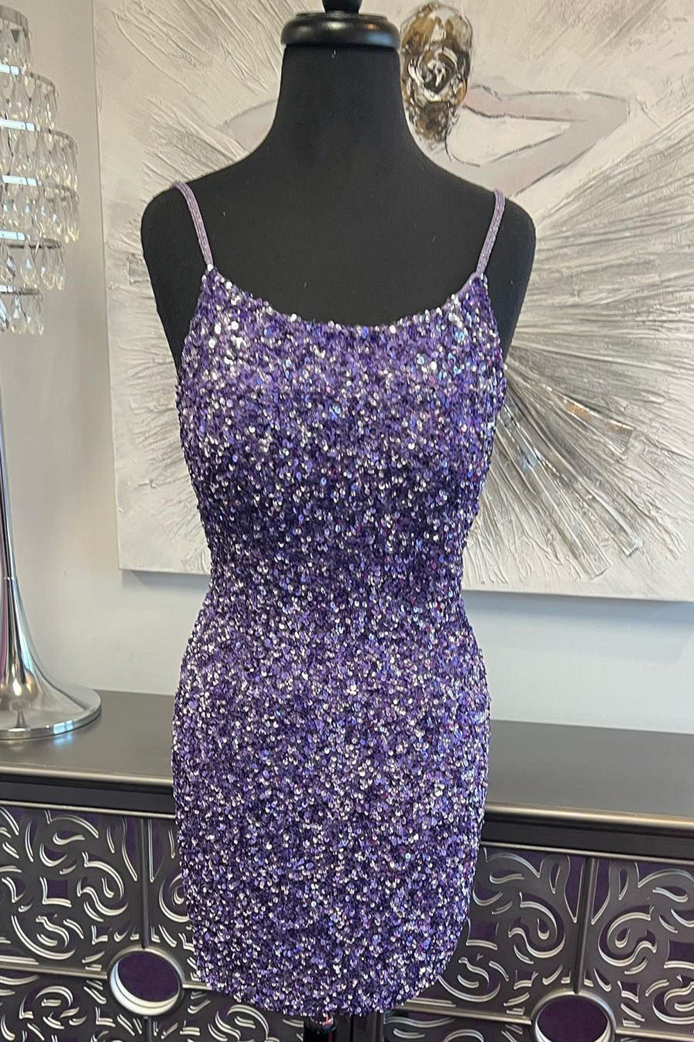 Straps Purple Sequins Cutout Tight Homecoming Dress FancyVestido Straps Purple Sequins Cutout Tight Homecoming Dress FancyVestido