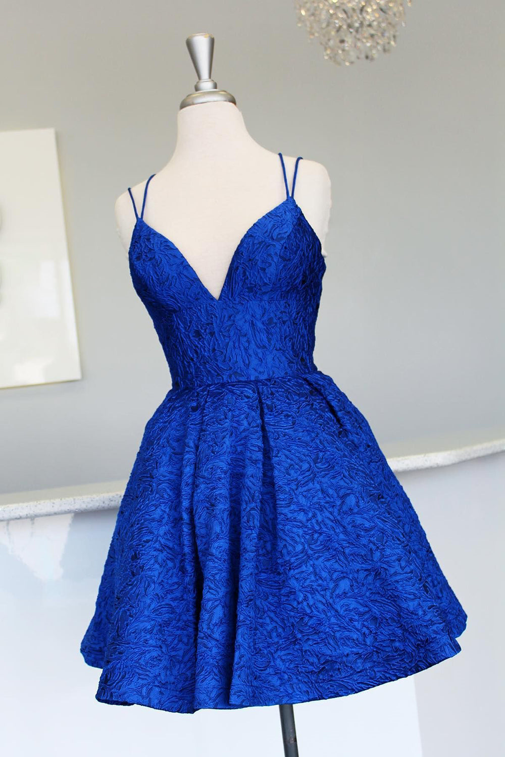 Straps Royal Blue A-Line Short Party Dress FancyVestido Straps Royal Blue A-Line Short Party Dress FancyVestido