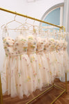 Princess Yellow Embroidery Pleated Tulle Short Party Dress
