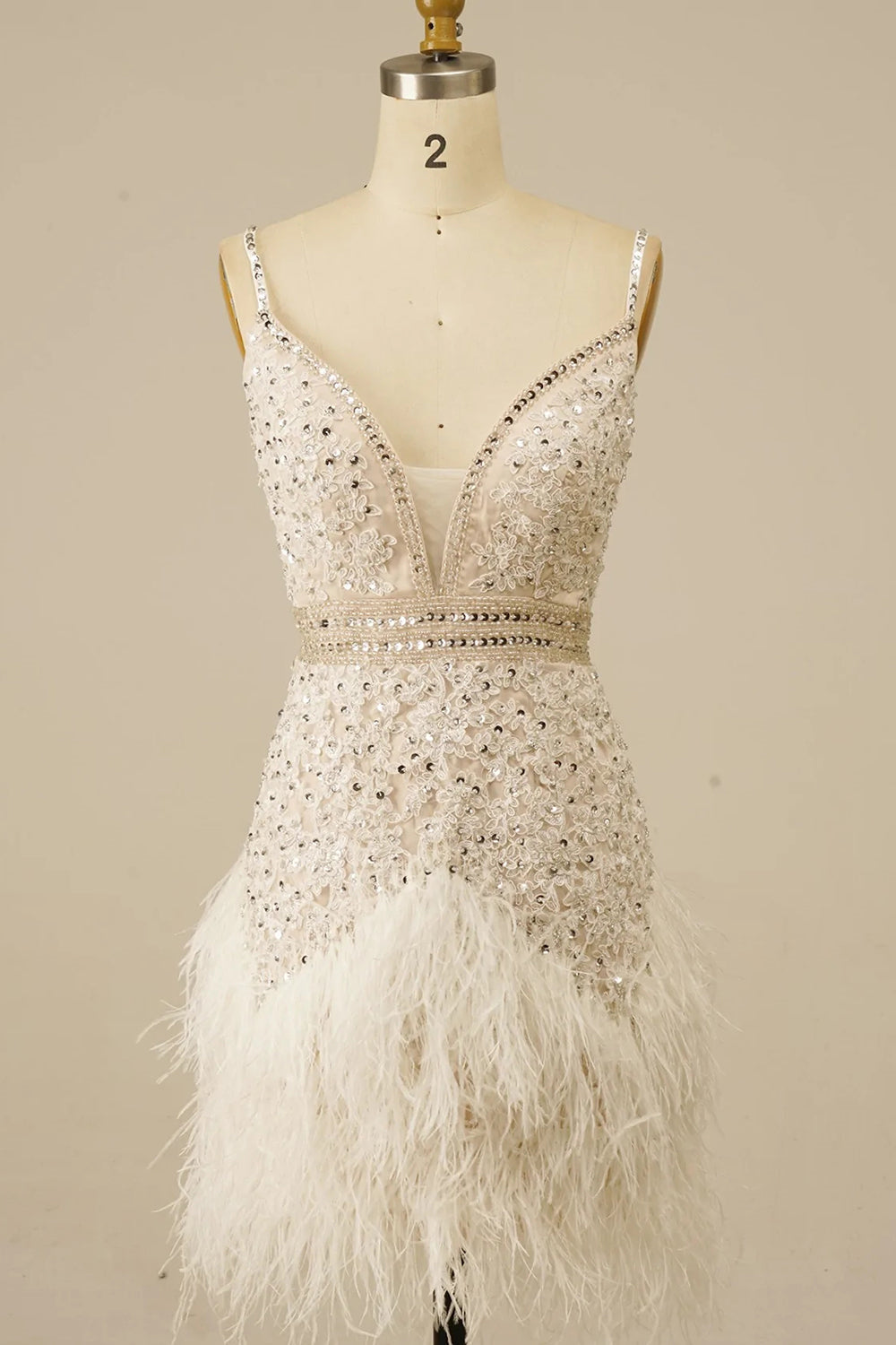 Elegant White V-Neck Tight Homecoming Dress with Feather Hem FancyVestido Elegant White V-Neck Tight Homecoming Dress with Feather Hem FancyVestido