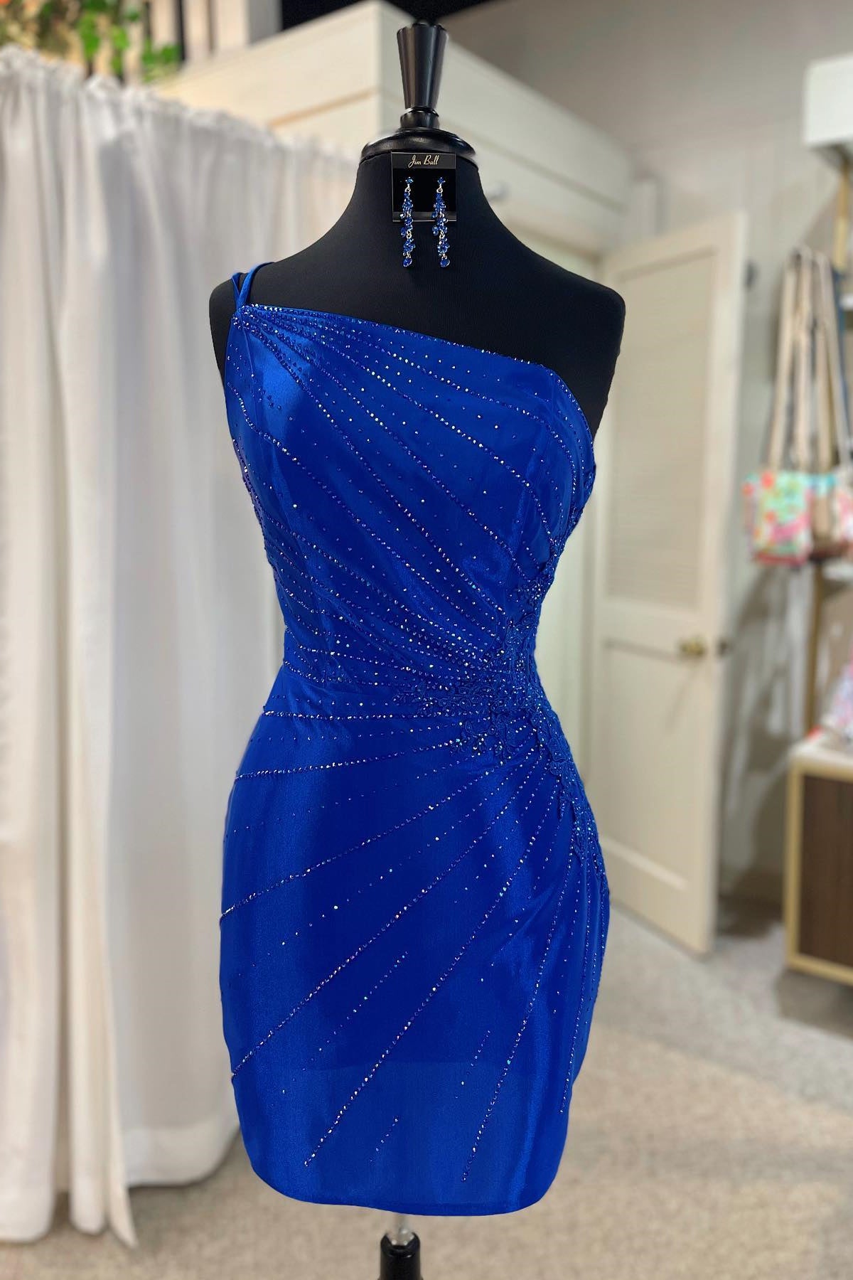 open lace back dress One Shoulder Short Tight Orange Blue Prom Dresses, One Shoulder Short –  jbydress
