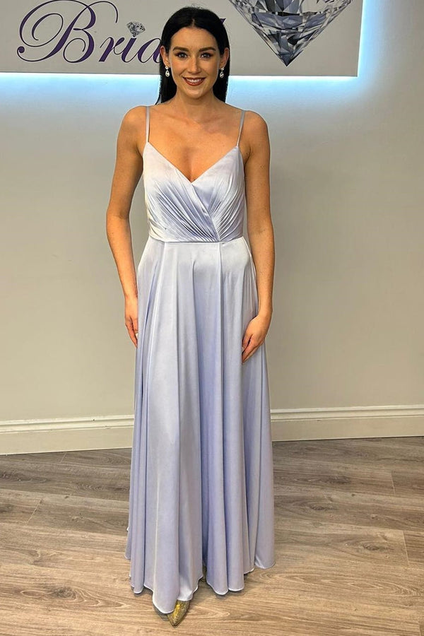 A-Line Straps Dusty Rose Satin Long Bridesmaid Dress