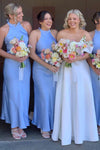 Sky Blue Halter Satin Long Bridesmaid Dress