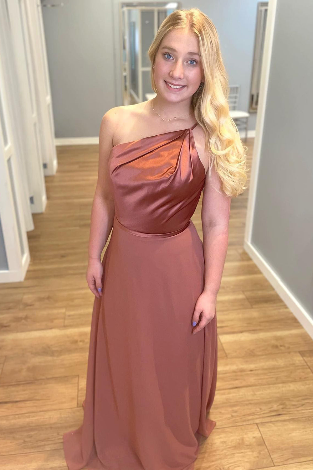 One Shoulder Dusty Rose A-Line Bridesmaid Dress FancyVestido One Shoulder Dusty Rose A-Line Bridesmaid Dress FancyVestido