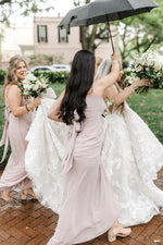 Tie Back Blush Pink A-Line Long Bridesmaid Dress