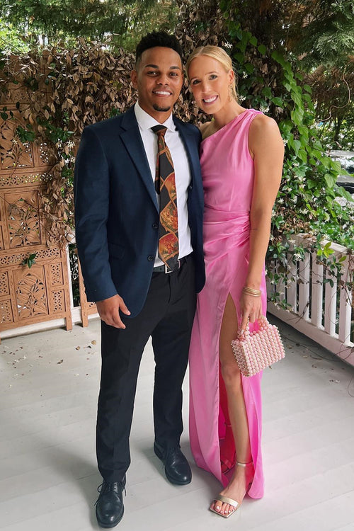 Asymmetrical One Shoulder Hot Pink Birdesmaid Dress with Slit