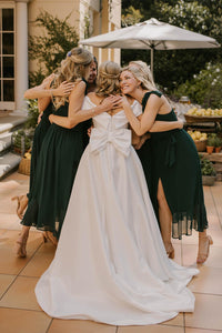Tie Shoulder Dusty Rose Square Neck Chiffon Midi Bridesmaid Dress