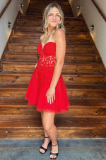 Sweetheart Red Lace Corset A-Line Homecoming Dress