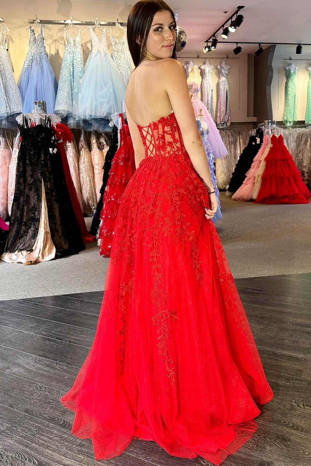 Lavender Sweetheart Long Prom Dress with Split and Lace Appliques main image 1