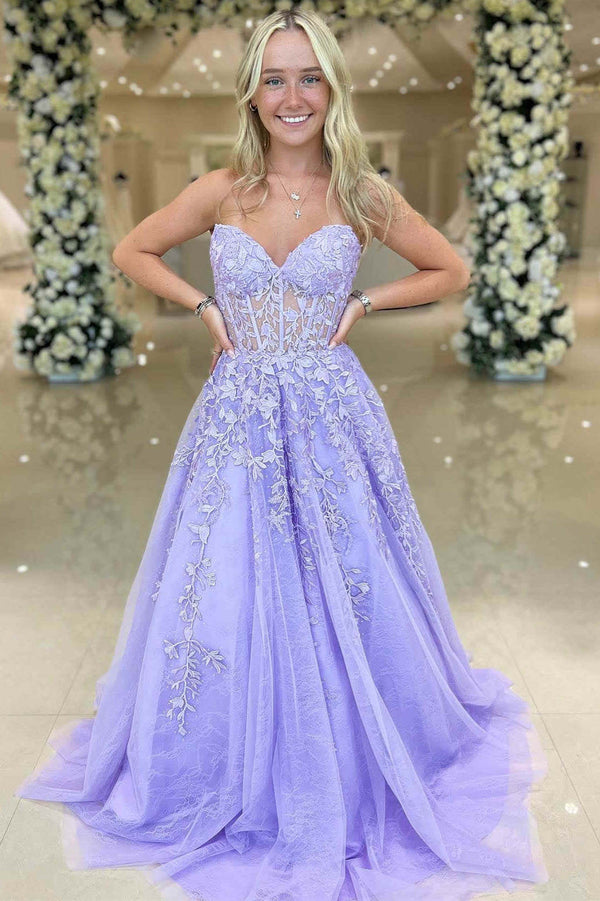 lavender corset dress Corset-Bodice Long Satin Prom Classic Match Purple Corset Sweetheart Long Lace
