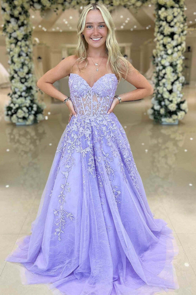 A Line Lace Red Sweetheart Long Prom Dress main image 1
