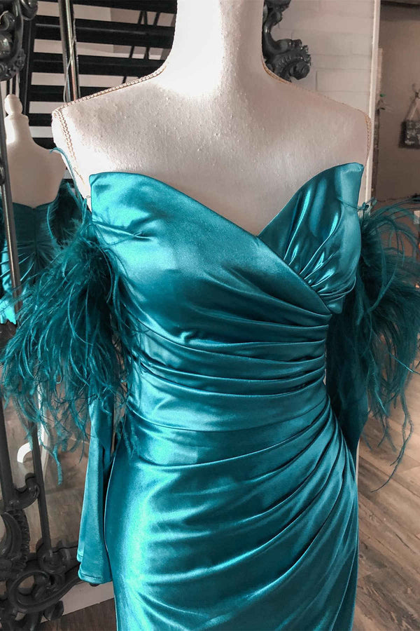 Ruched Blue Strapless Bodycon Homecoming Dress with Long Sleeves