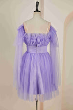 Tiered Strapless Lavender Tulle Homecoming Dress with Removable Sleeves