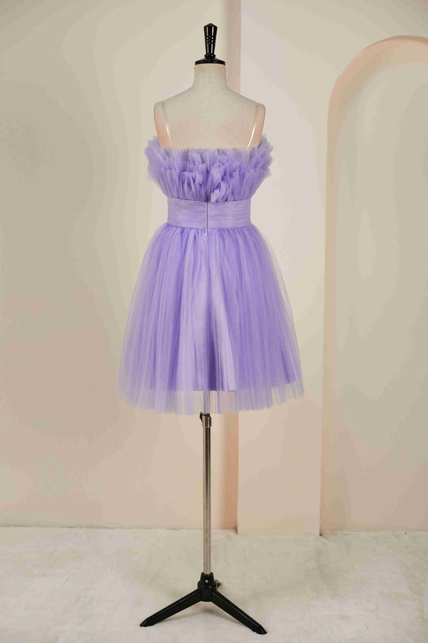 Tiered Strapless Lavender Tulle Homecoming Dress with Removable Sleeves