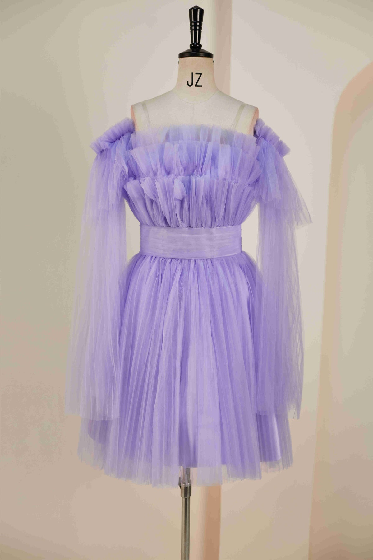 Tiered Strapless Lavender Tulle Homecoming Dress with Removable Sleeves