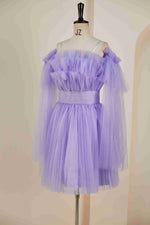 Tiered Strapless Lavender Tulle Homecoming Dress with Removable Sleeves