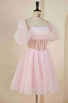 Princess Pink Strapless Short Party Dress with Detachable Balloon Sleeves