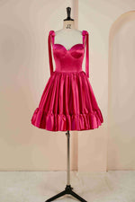 Hot Pink Bow Tie Ruffle Short Homecoming Dress
