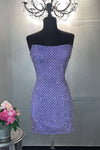 Strapless Lavender Rhinestones Grid Homecoming Dress