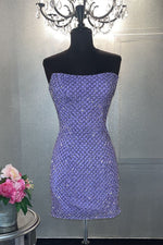 Strapless Lavender Rhinestones Grid Homecoming Dress