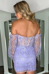 Sweetheart Lavender Corset Tight Homecoming Dress with Removable Sleeves