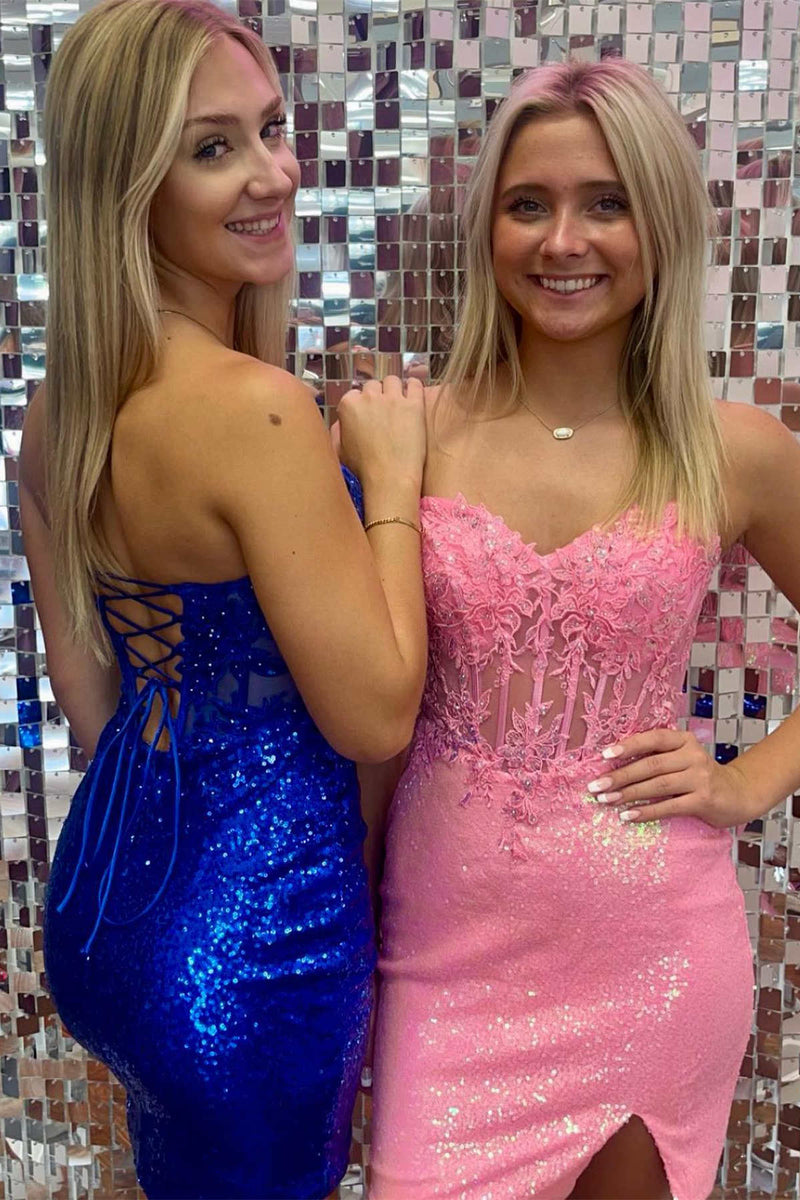 Sweetheart Corset Sequin Bodycon Homecoming Dress with Slit