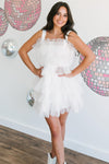 Square Neck White Tiered Tulle A-Line Homecoming Dress