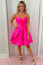 Sweetheart Neon Pink Pleated A-Line Short Homecoming Dress