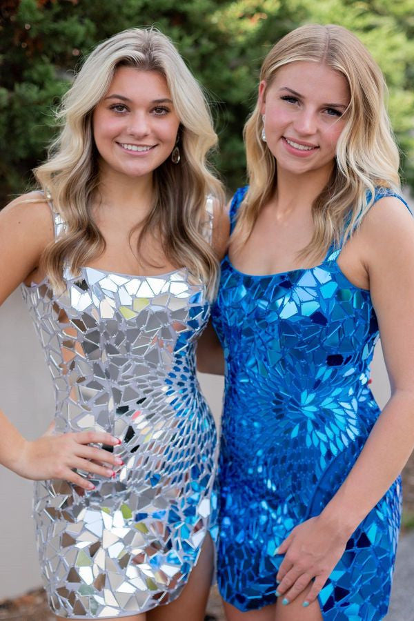 silver mirror sequin dress Alessa reflective mirror party dress silver
