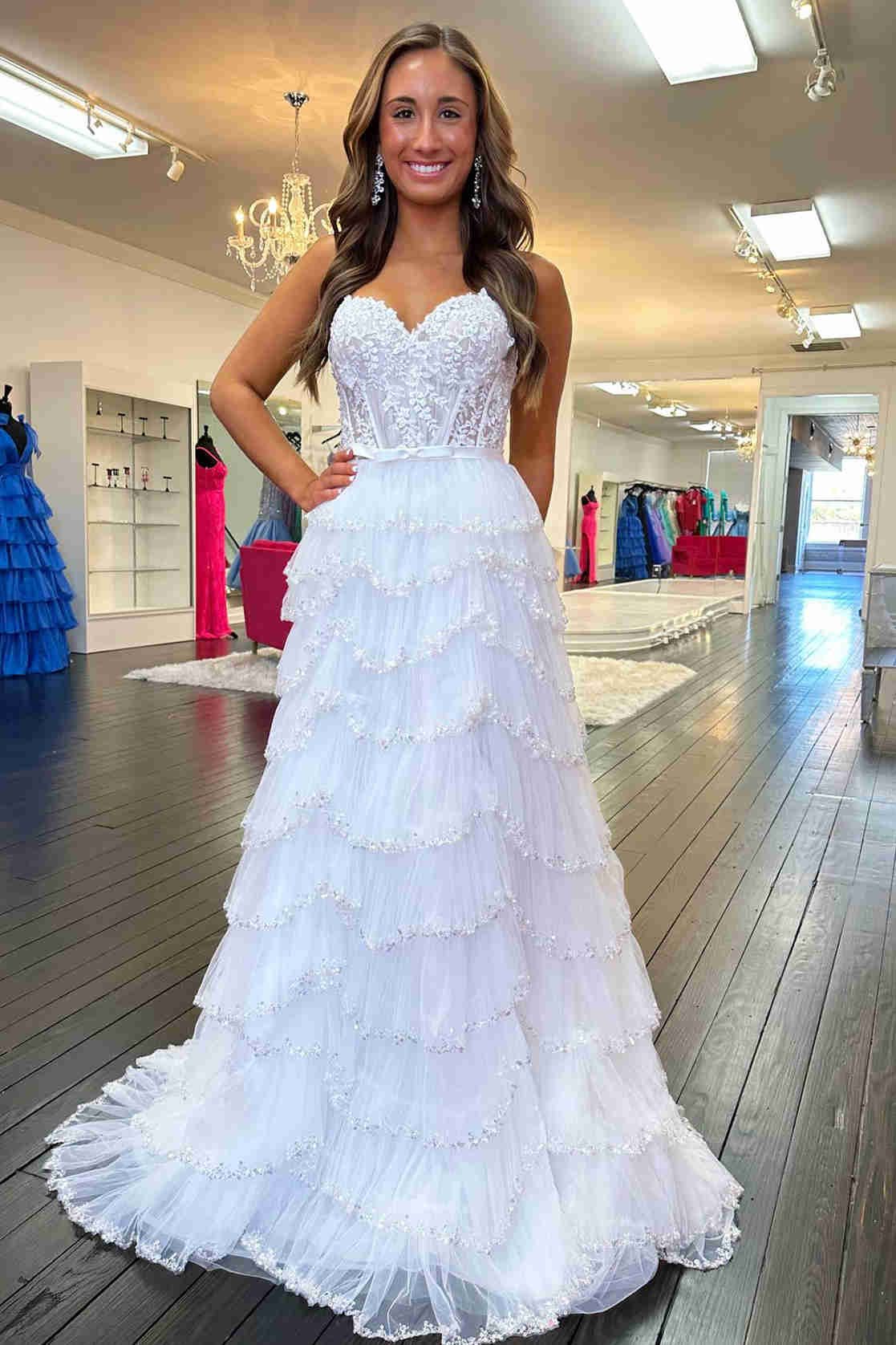 Spaghetti Straps Ivory Layered Tulle Prom Dress