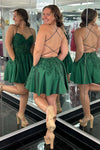 Strap Green Lace Corset Short Party Dress with Pockets