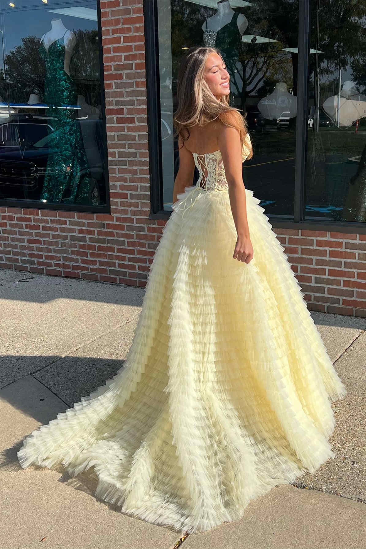 mesh corset tiered prom dress Sweetheart Sequin Mesh Corset Tiered Mermaid Dress missy / 4 / ice-pink