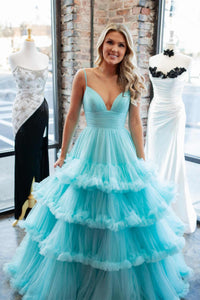 Straps Red Corset Tiered Tulle Long Formal Dress