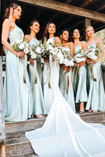 One Shoulder Sage Green Floor Length Bridesmaid Dress