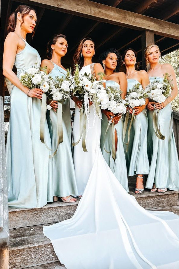 sage green bridesmaid dresses one shoulder Dusty Sage Bridesmaid Dress One Shoulder Sheath/Column Ruched Chiffon Bridesmaid Dresses with Slit
