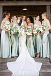 One Shoulder Sage Green Floor Length Bridesmaid Dress