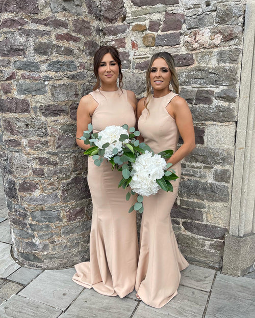 Crew Neck Nudee Mermaid Long Bridesmaid Dress