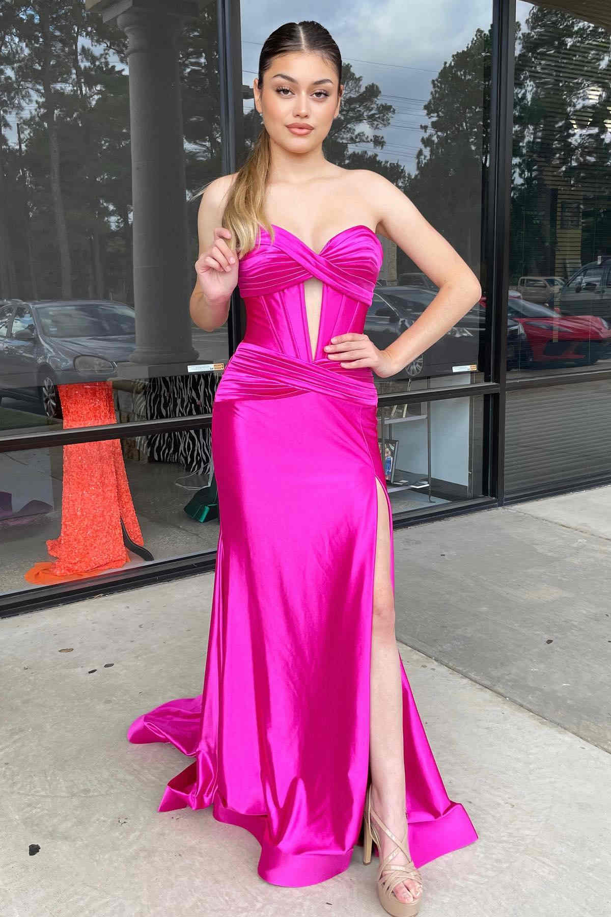 Sweetheart Cut Out Mermaid Long Prom Dress with Slit