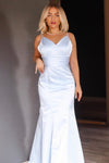 V-Neck Straps Light Blue Mermaid Long Bridesmaid Dress