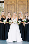 A-line Straps Black V-Neck Long Bridesmaid Dress