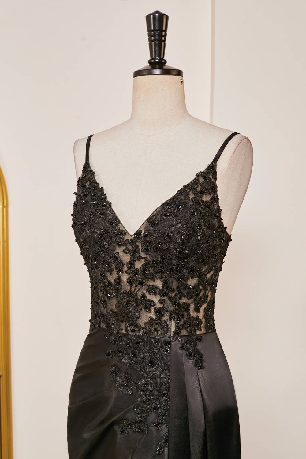 V-Neck Black Sheer Lace Corset Mermaid Prom Dress with Slit FancyVestido V-Neck Black Sheer Lace Corset Mermaid Prom Dress with Slit FancyVestido