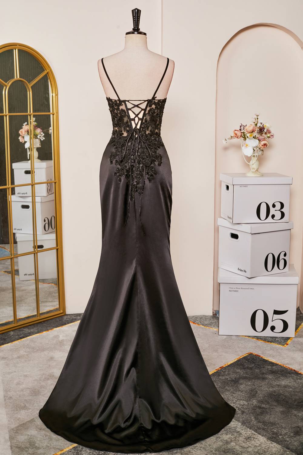 Lace V-neck Rhinestones Champagne Mermaid Evening Dress With Belt Lace V-neck Rhinestones Champagne Mermaid Evening Dress With Belt