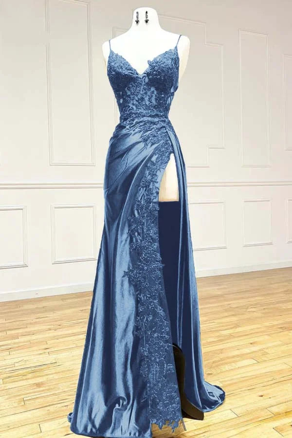 Black Long Appliques Prom Dress with Spaghetti Straps FancyVestido Black Long Appliques Prom Dress with Spaghetti Straps FancyVestido