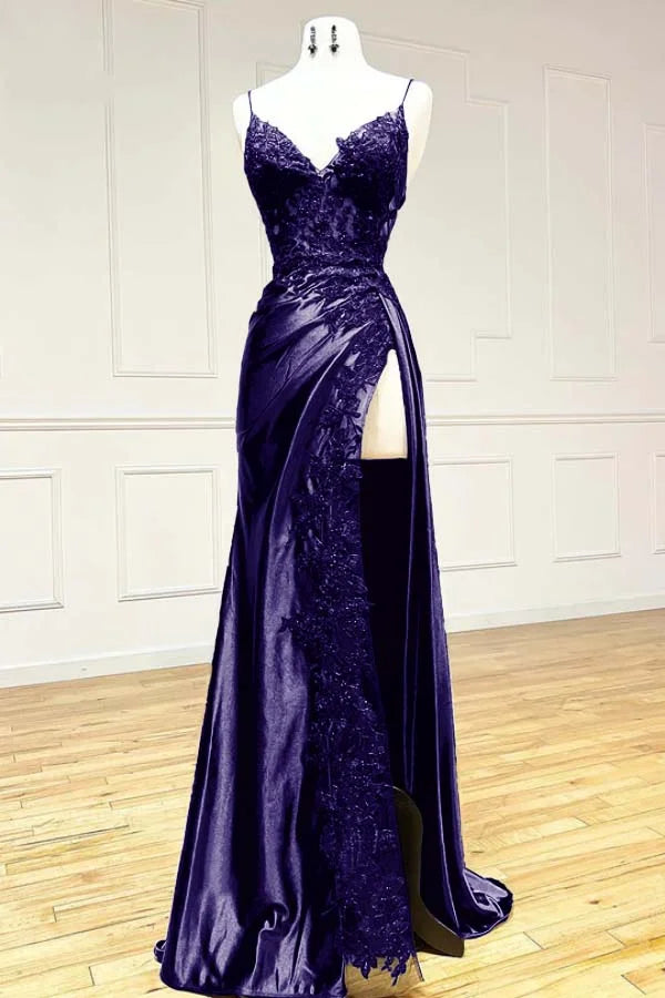 Black Long Appliques Prom Dress with Spaghetti Straps FancyVestido Black Long Appliques Prom Dress with Spaghetti Straps FancyVestido