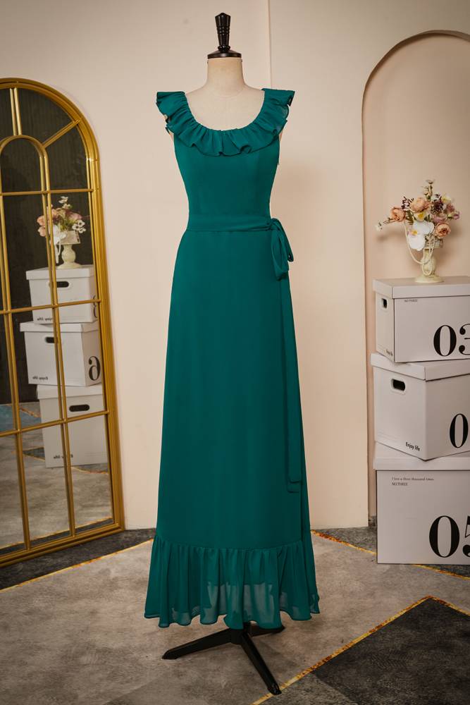 chiffon midi bridesmaid dresses Elegant Midi Length Chiffon Bridesmaid Dresses with Asymmetrical Ruffl