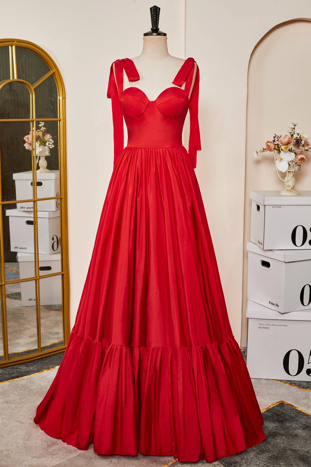 Tie Straps Red Corset A-Line Long Prom Dress FancyVestido Tie Straps Red Corset A-Line Long Prom Dress FancyVestido