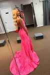 Straps V-Neck Satin Mermaid Prom Dress with Bow