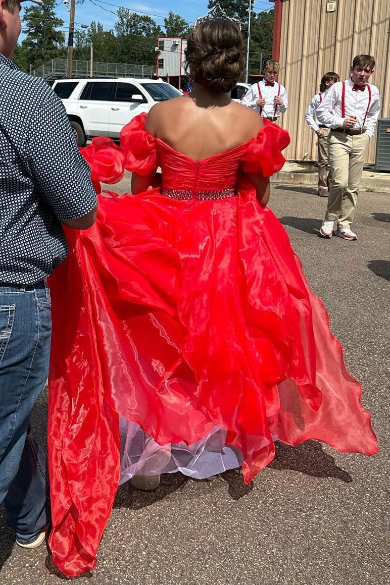 red dress with balloon sleeves Love Letters | RED Puff-Sleeve Maxi Dress