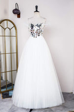 White Off-the-Shoulder Cut Mirror Sequin A-Line Prom Dress